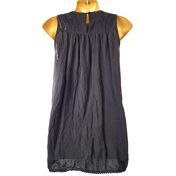 SUNDANCE Semi Sheer Blouse Sleeveless Embroidered Neckline BOHO Black X-Small - Picture 4 of 11